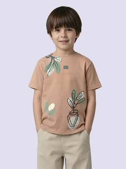 Jack & Jones Junior - Brown Cotton Half Sleeves Crew Neck Printed T-shirts
