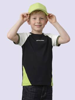 Jack & Jones Junior - Black Cotton Half Sleeves Crew Neck Colorblock T-shirts