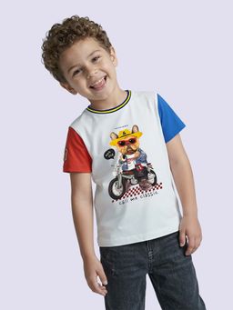 Jack & Jones Junior - White Cotton Half Sleeves Crew Neck Graphic T-shirts