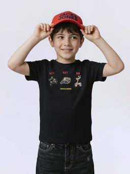 Jack & Jones Junior - Black Cotton Half Sleeves Crew Neck Graphic T-shirts