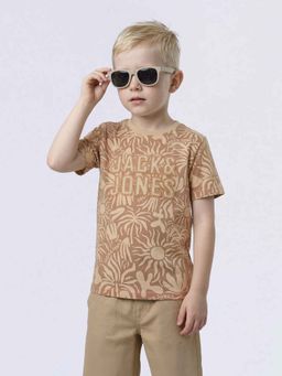 Jack & Jones Junior - Brown Cotton Half Sleeves Crew Neck Embroidered T-shirts