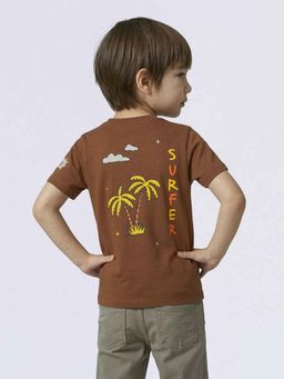 Jack & Jones Junior - Brown Cotton Half Sleeves Crew Neck Graphic T-shirts