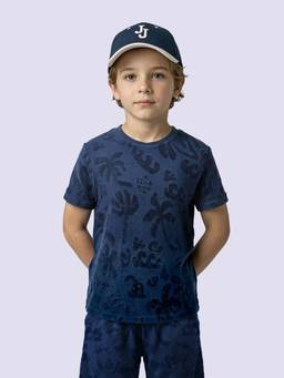 Jack & Jones Junior - Blue Cotton Half Sleeves Crew Neck Textured T-shirts