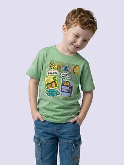 Jack & Jones Junior - Green Cotton Half Sleeves Crew Neck Graphic T-shirts