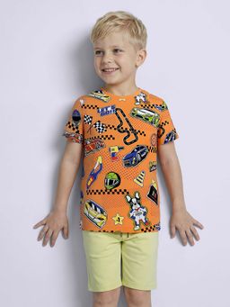 Jack & Jones Junior - Orange Cotton Half Sleeves Crew Neck Graphic T-shirts