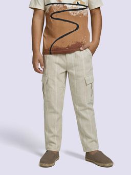 Jack & Jones Junior - Beige Cotton Stripes Regular Fit Cargo