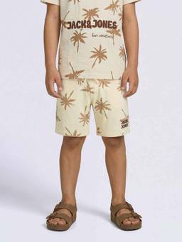Jack & Jones Junior - Beige Cotton Printed Regular Fit Shorts