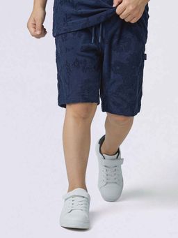 Jack & Jones Junior - Navy Blue Cotton Textured Regular Fit Shorts