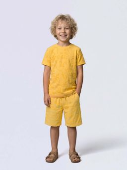Jack & Jones Junior - Yellow Cotton Textured Regular Fit Shorts