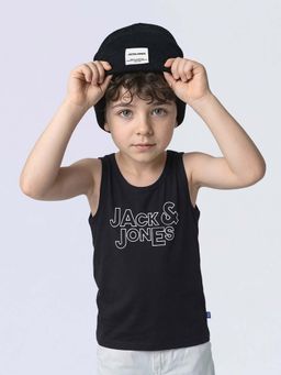 Jack & Jones Junior - Black Cotton Sleeveless Crew Neck Graphic T-shirts