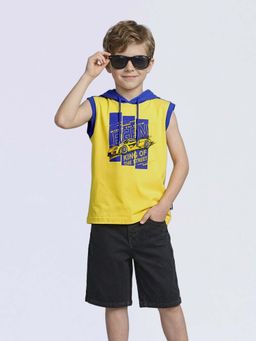 Jack & Jones Junior - Yellow Cotton Sleeveless Hooded Graphic T-shirts