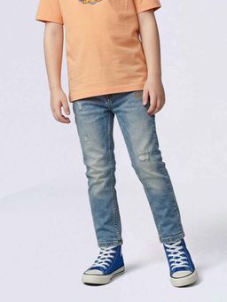 Jack & Jones Junior - Boys Blue Mildly Distressed Regular Fit Jeans