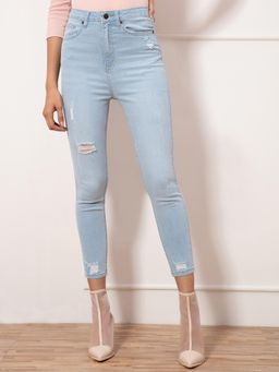 Twenty Dresses by Nykaa Fashion - Brigitte Light Blue Solid Skinny Jeans