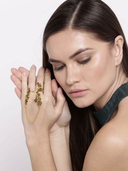 OOMPH - Antique Gold Tone Rose Floral Fashion Double Ring