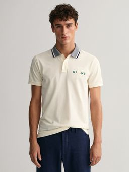GANT - Men Cream Solid Sail Pique Polo