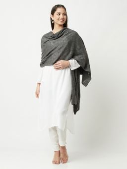 KnitStudio - Womens Grey Woolen Self Design Shawl