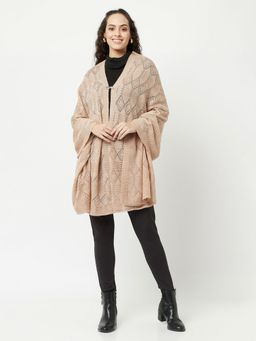 KnitStudio - Womens Beige Woolen Self Design Shawl