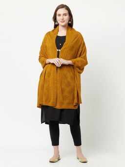 KnitStudio - Womens Mustard Woolen Self Design Shawl