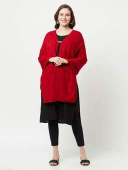 KnitStudio - Womens Red Woolen Self Design Shawl