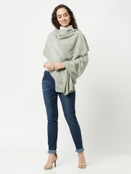 KnitStudio - Womens Green Woolen Self Design Shawl