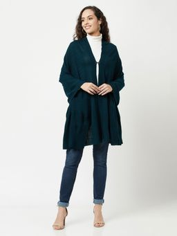 KnitStudio - Womens Teal Woolen Self Design Shawl
