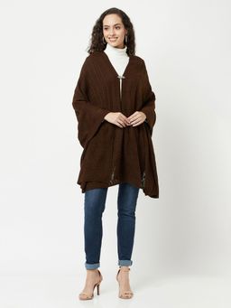 KnitStudio - Womens Brown Woolen Self Design Shawl