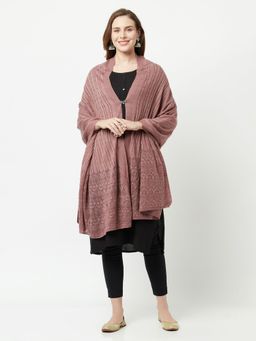 KnitStudio - Womens Pink Woolen Self Design Shawl