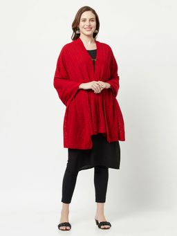 KnitStudio - Womens Red Woolen Self Design Shawl