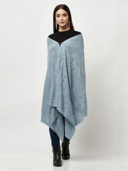 KnitStudio - Womens Blue Woolen Self Design Shawl
