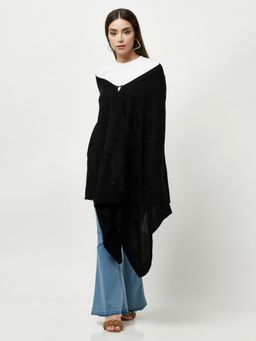 KnitStudio - Womens Black Woolen Self Design Shawl