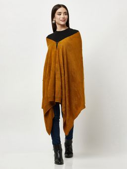 KnitStudio - Womens Mustard Woolen Self Design Shawl