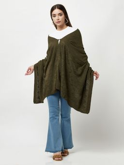 KnitStudio - Womens Olive Woolen Self Design Shawl