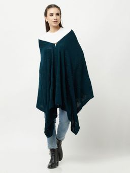 KnitStudio - Womens Teal Woolen Self Design Shawl