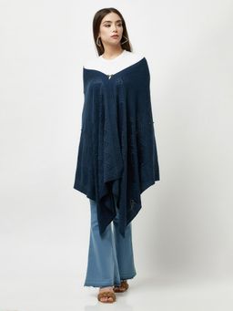 KnitStudio - Womens Navy Blue Woolen Self Design Shawl