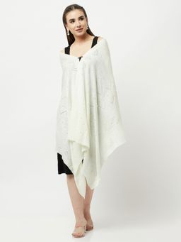 KnitStudio - Womens White Woolen Self Design Shawl