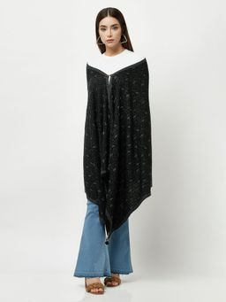 KnitStudio - Womens Black Woolen Self Design Shawl