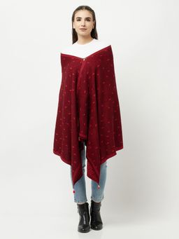 KnitStudio - Womens Maroon Woolen Self Design Shawl