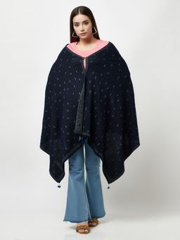 KnitStudio - Womens Navy Blue Woolen Self Design Shawl