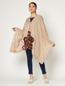 KnitStudio - Womens Beige Woolen Floral Shawl