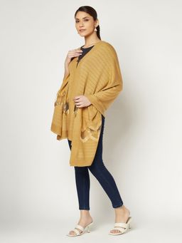 KnitStudio - Womens Yellow Woolen Self Design Shawl
