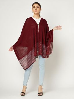 KnitStudio - Womens Maroon Woolen Self Design Shawl