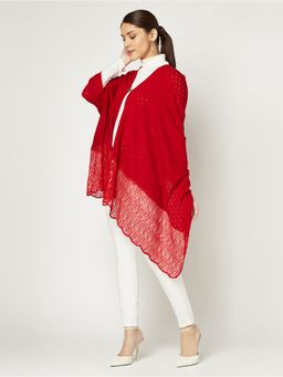 KnitStudio - Womens Red Woolen Self Design Shawl
