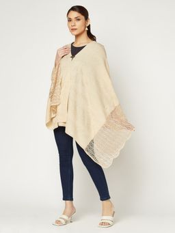 KnitStudio - Womens Beige Woolen Self Design Shawl