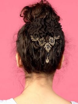 Odette - Black Double Lace Rose Brooch