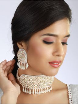 Aatmana - White Pearls Beaded Choker Handcrafted Necklace Set