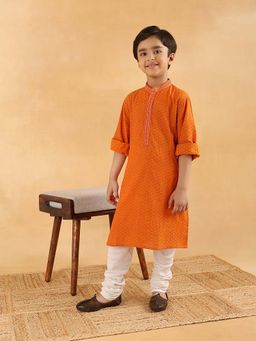 Fabindia - Orange Cotton Dobby Kurta