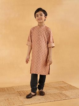 Fabindia - Beige Viscose Blend Hand Block Printed Kurta