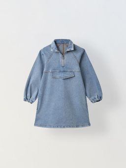 Spunkies - Girls with Zip Neck Blue Denim Dress