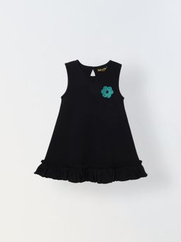 Spunkies - Black Playful Summer Soft Cotton Fabric Dress