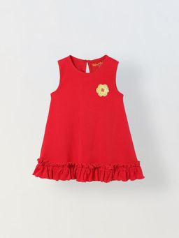 Spunkies - Red Playful Summer Soft Cotton Fabric Dress